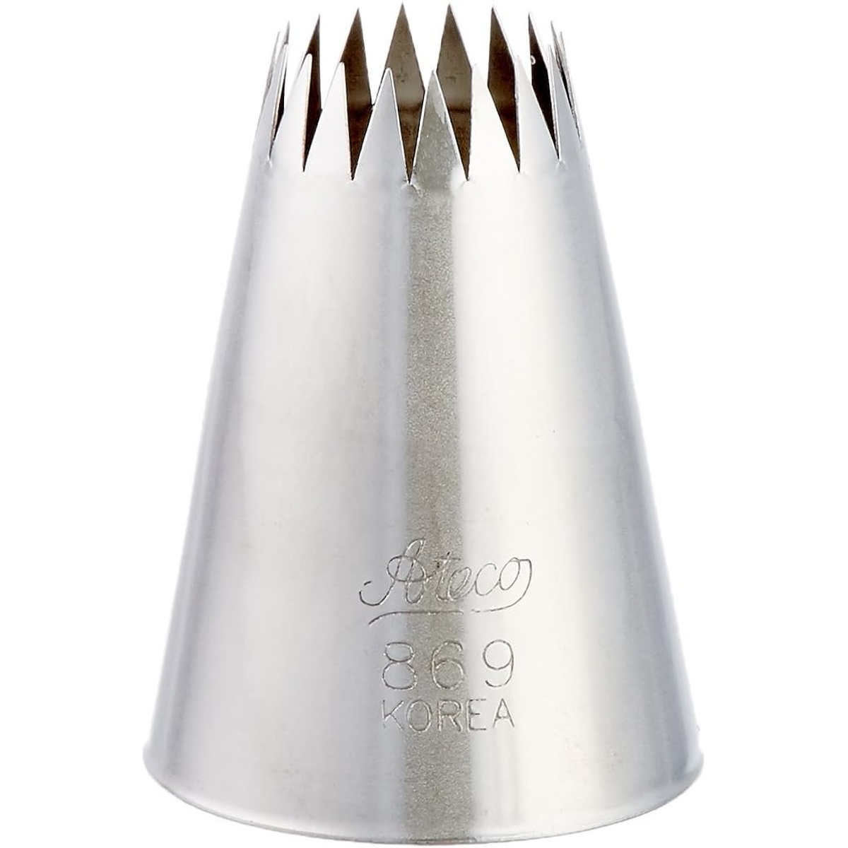 Ateco 869 French Star pastry tube, stainless steel conical tip with deep star-cut opening, embossed with Ateco 869 logo
