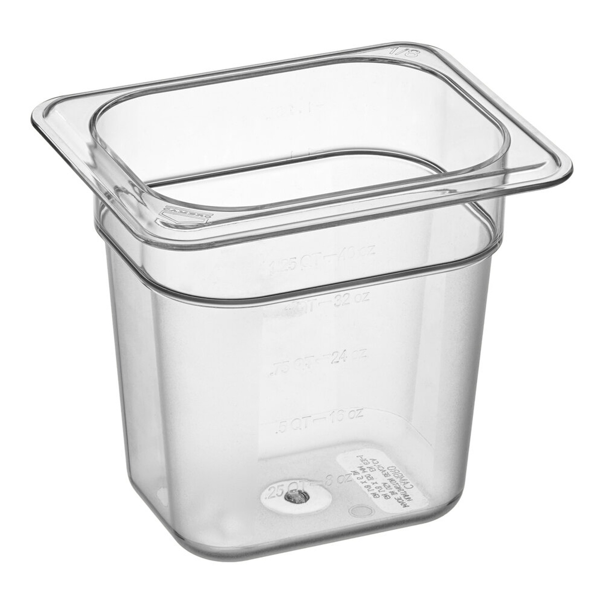 Cambro 86CW135 1/8 size clear polycarbonate food pan with molded-in measurement graduations, 6 inches deep