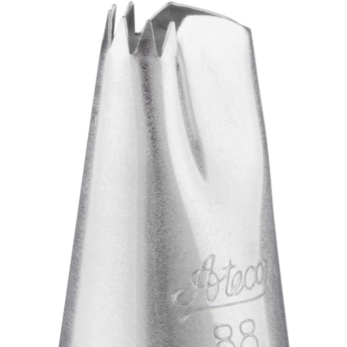 Close-up of the Ateco #88 ruffle piping tip showing the star-cut ruffle opening