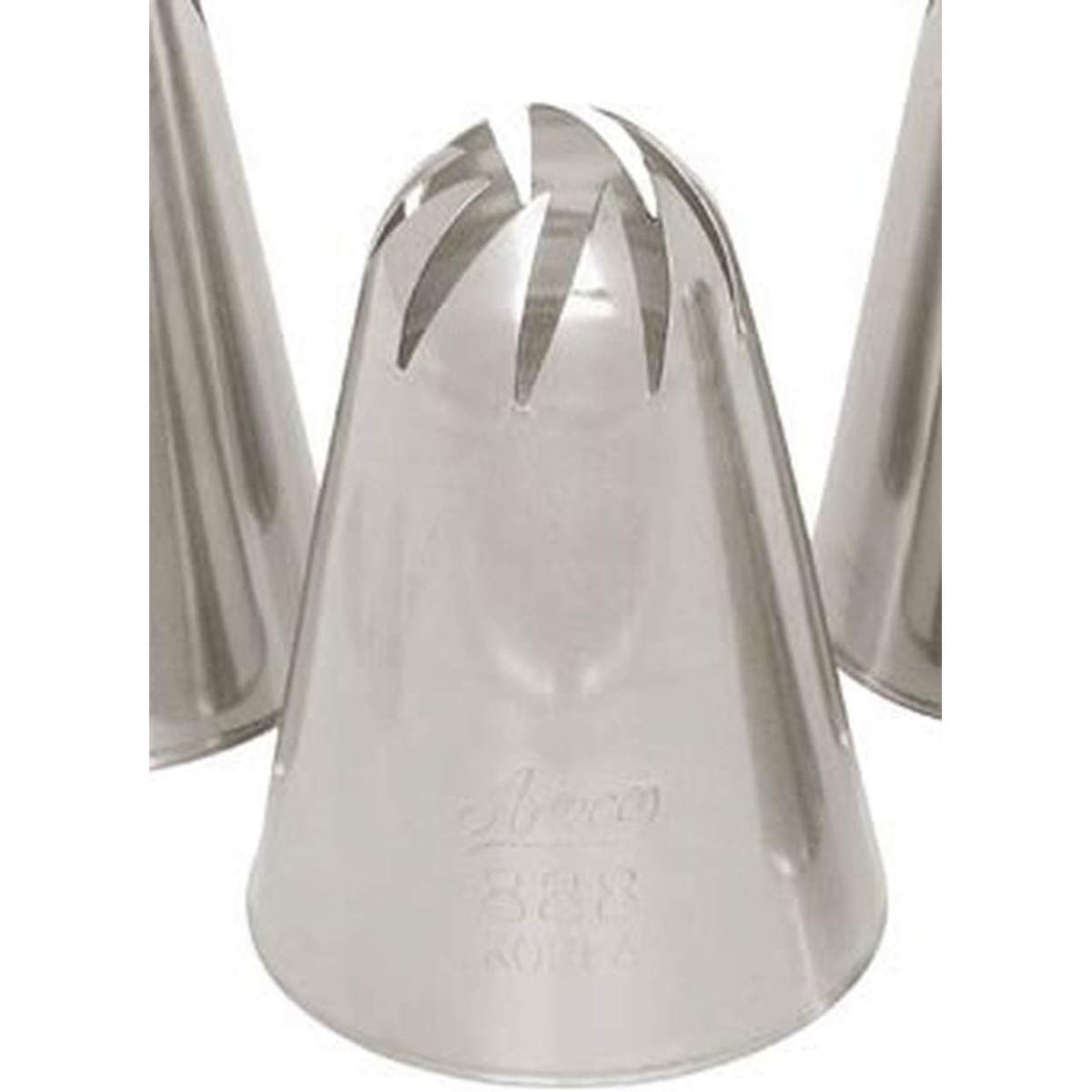 Ateco 888 Large Closed Star Swirled Stainless Steel Pastry Tip showing star-cut opening