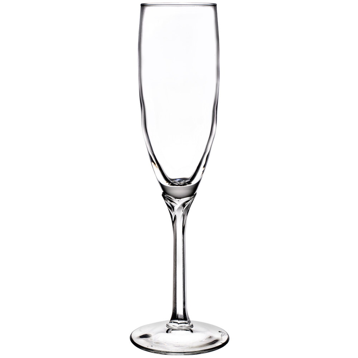 Libbey 8995 Domaine 6 oz. clear champagne flute glass with thin faceted stem and petal-like base detail
