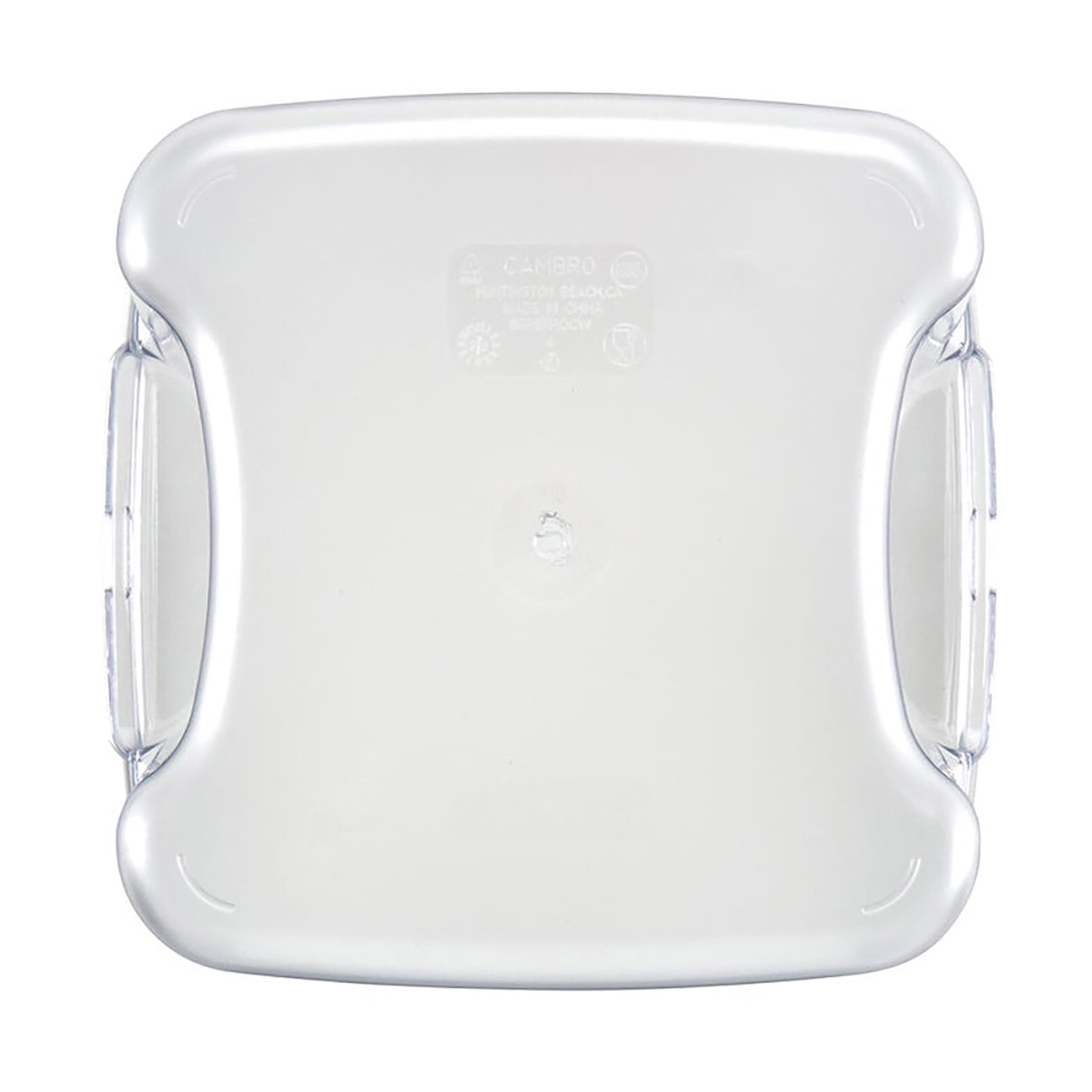 Bottom view of Cambro CamSquare FreshPro 8 qt container showing molded base and certification markings