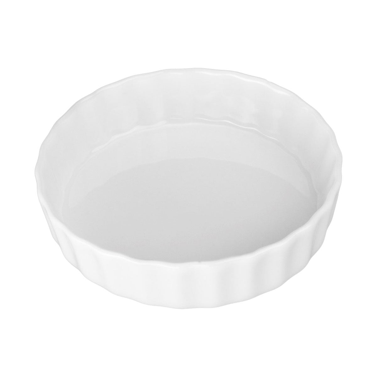 BIA Cordon Bleu white porcelain round quiche and brulee dish with scalloped fluted edges, 6 oz capacity
