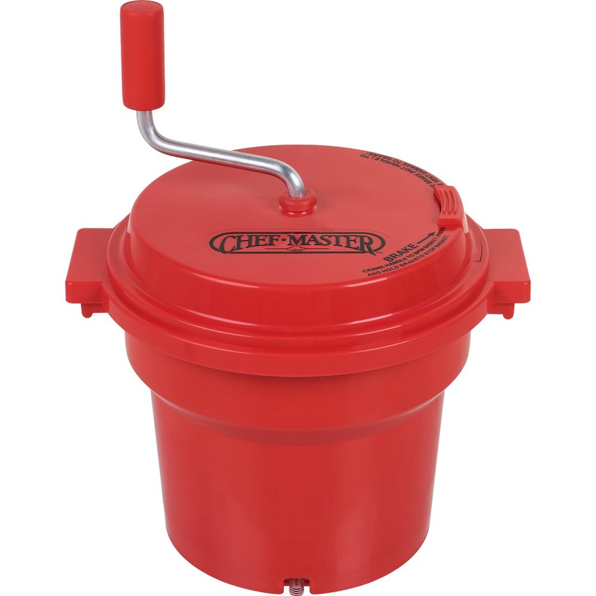 Chef Master 90012 red 2.5 gallon manual salad dryer with aluminum crank handle and side handles