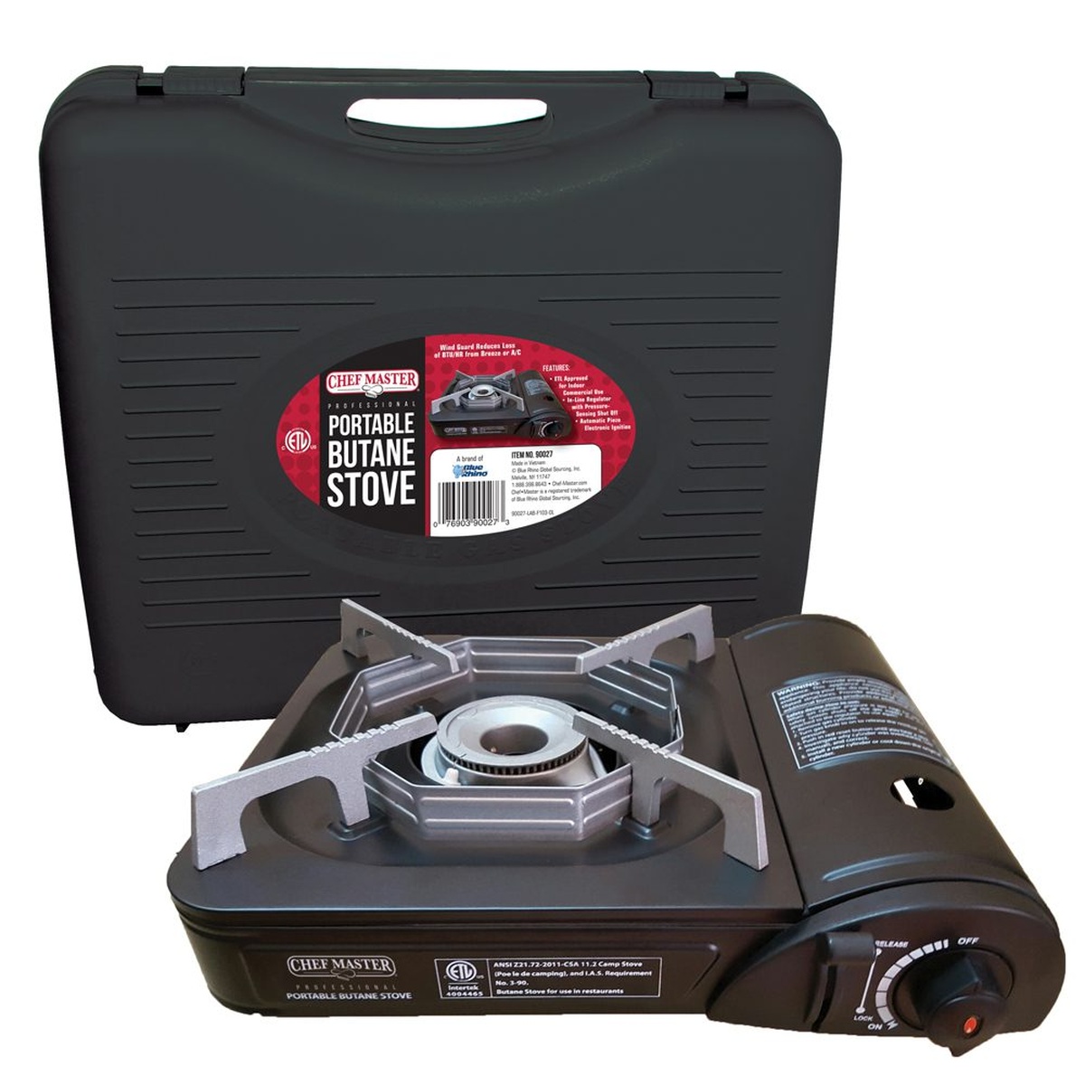 Chef Master portable butane stove with high-impact carrying case