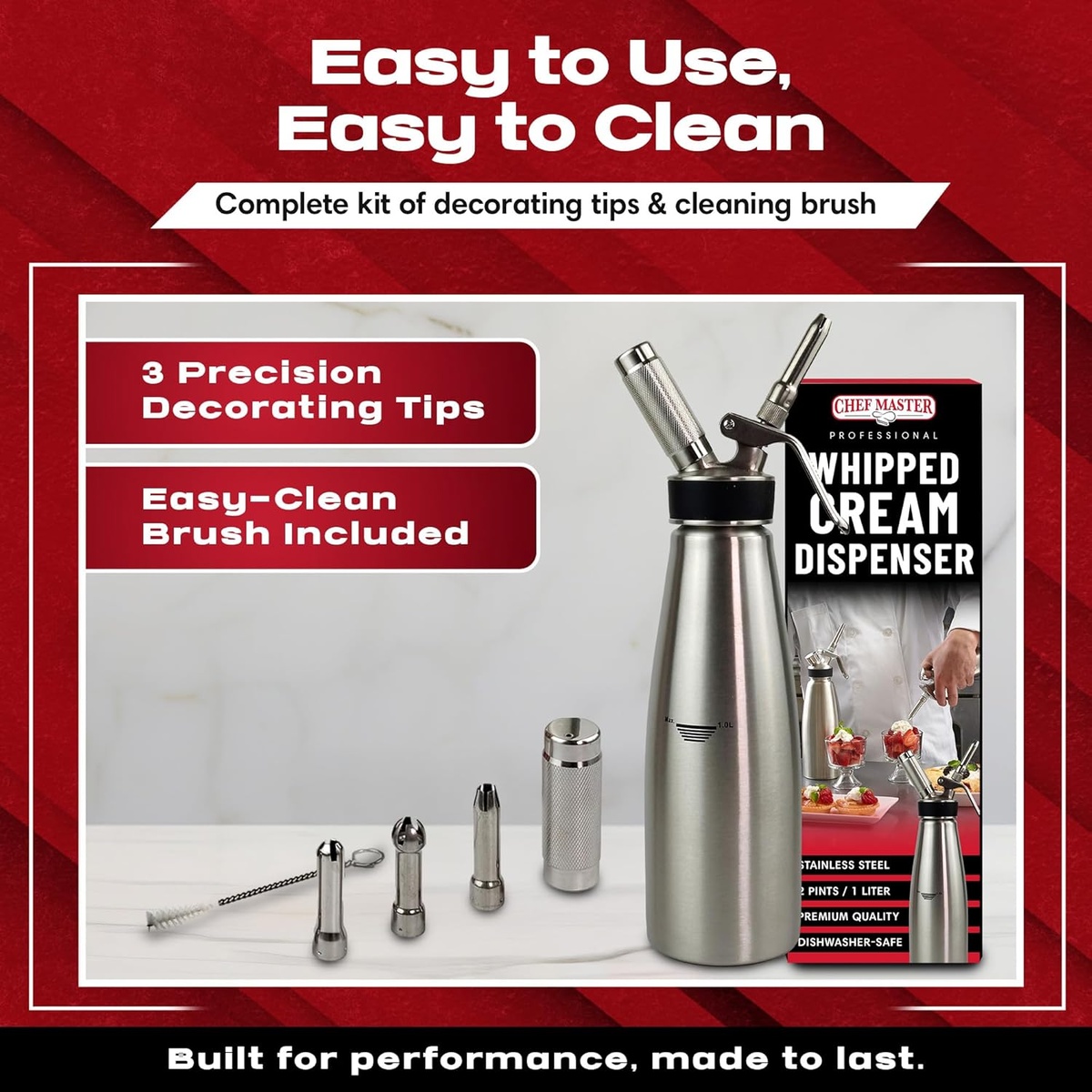 Close up of decorating tips and cleaning brush