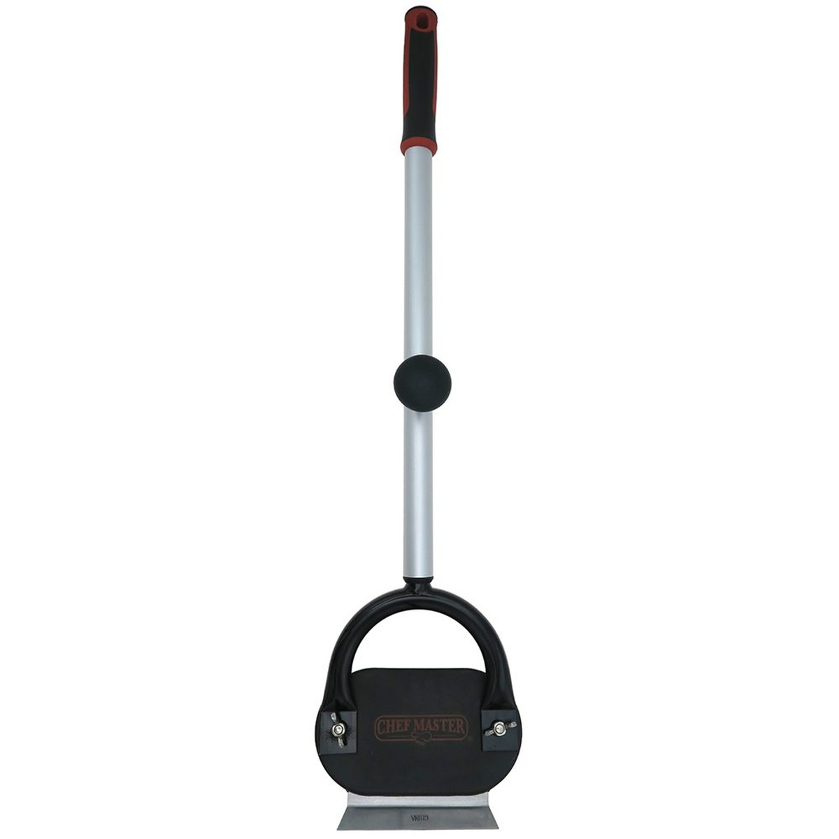 Chef Master 90242 Horseshoe Broiler Brush with aluminum handle, mid-handle knob, horseshoe brush head, and scraper