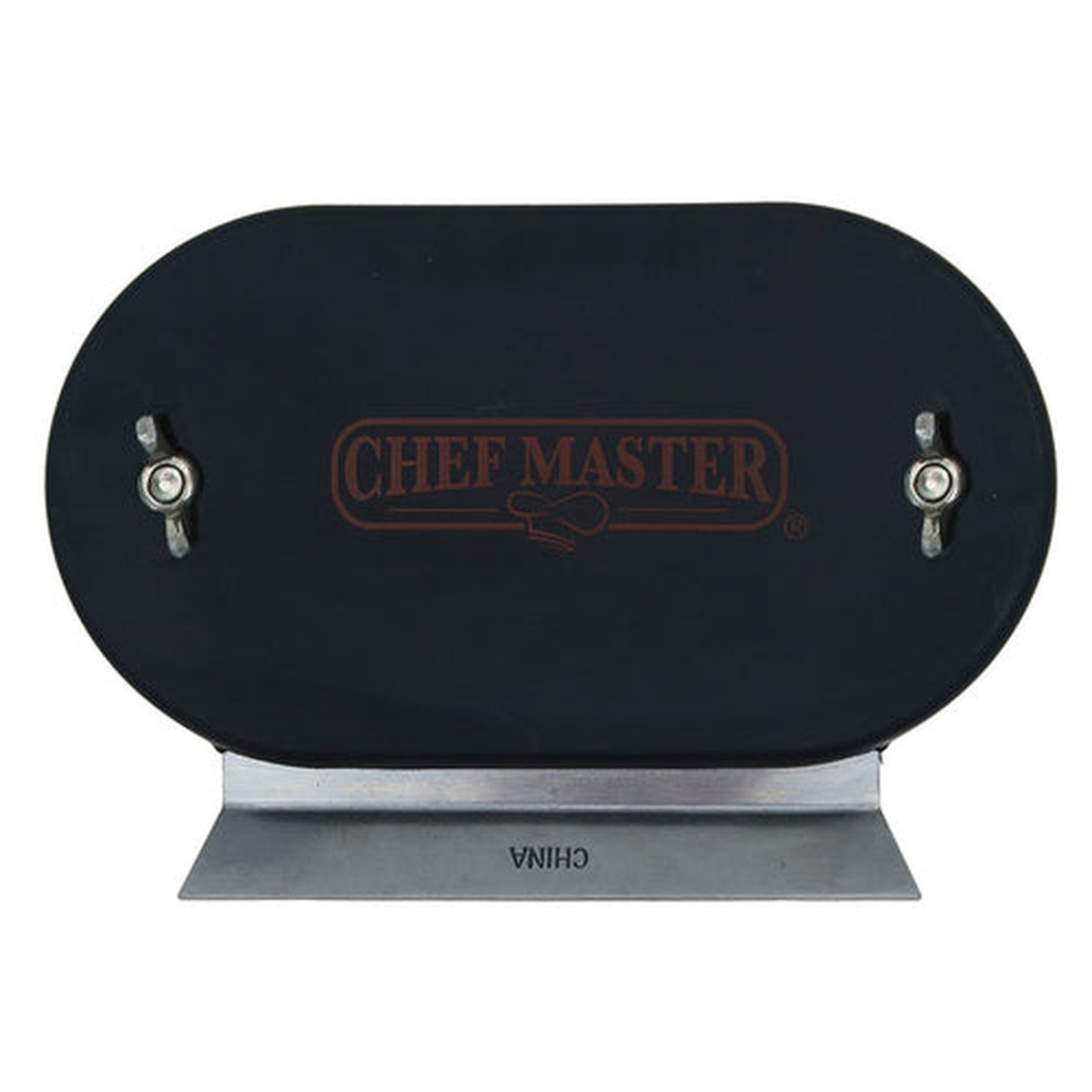 Chef Master 90243 Horseshoe Broiler Brush Replacement Head showing black oval brush body and integrated metal scraper