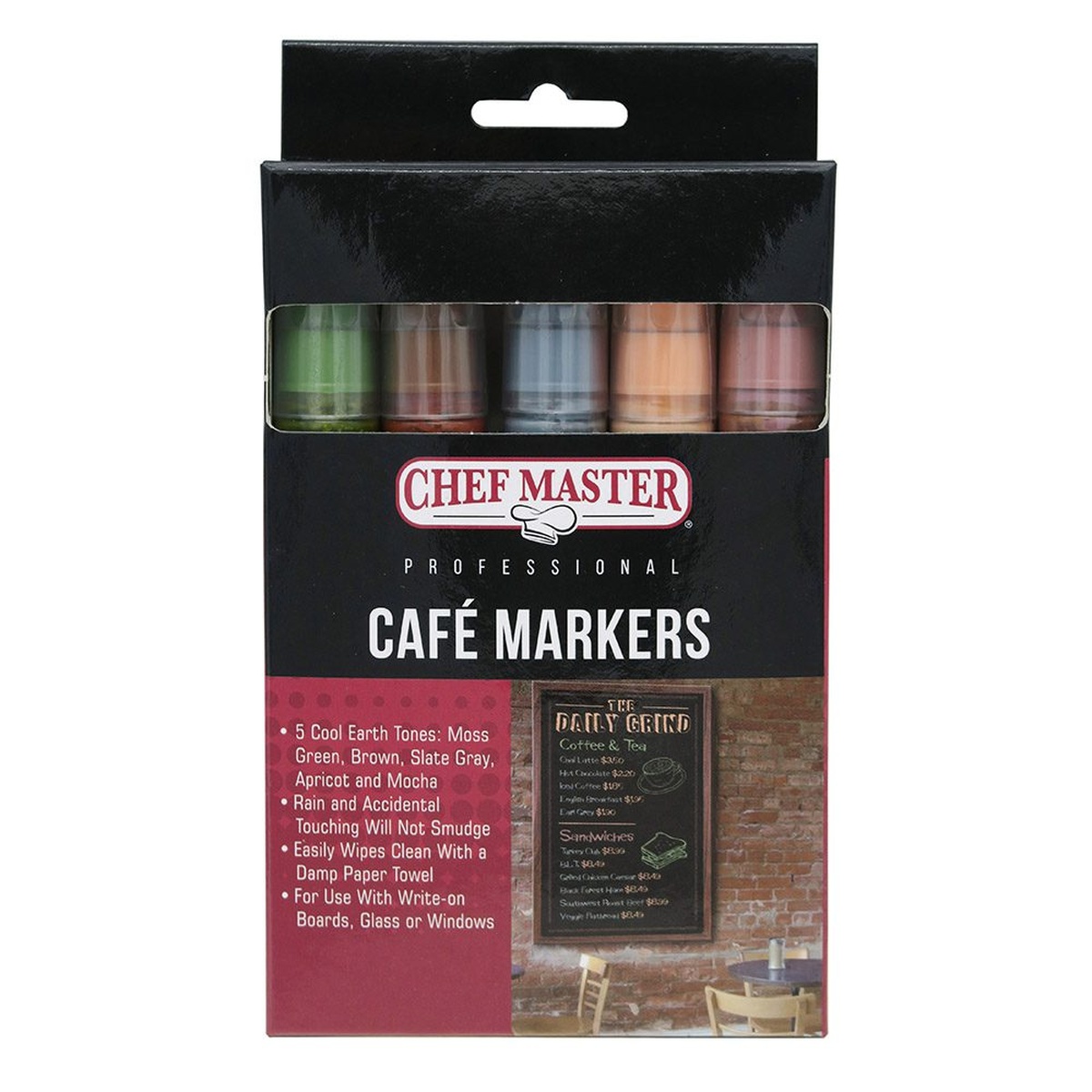 Chef Master Professional Cafe Markers pack of 5 in retail box showing earth tone colors