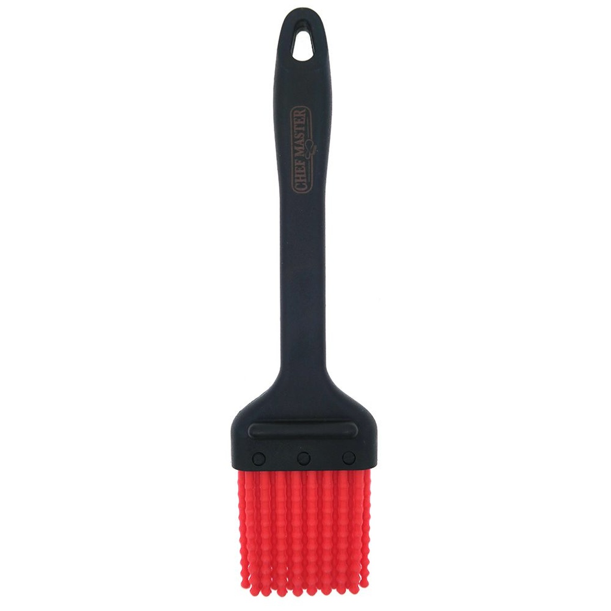 Chef Master 90248 2-inch high heat basting brush with black plastic handle and red beaded silicone bristles