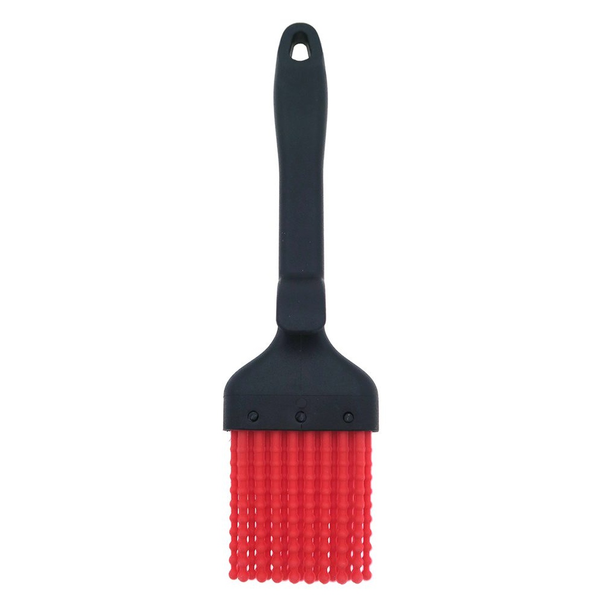 Chef Master 90248 basting brush front view showing red beaded silicone bristles and long black handle