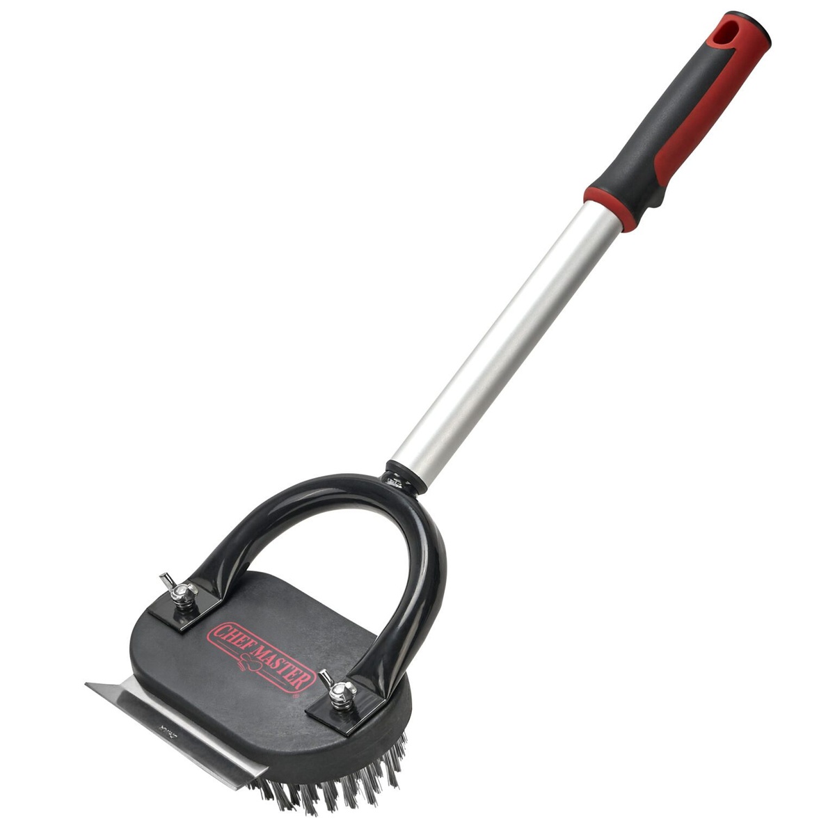 Chef Master 90257 Horseshoe Broiler Brush full product view with aluminum handle and stainless steel bristle head