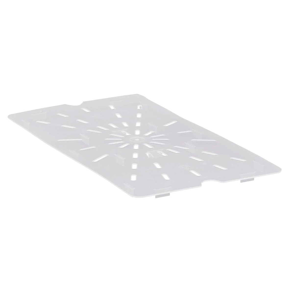 Cambro 90PPD190 translucent 1/9 size drain shelf showing integrated drain holes pattern