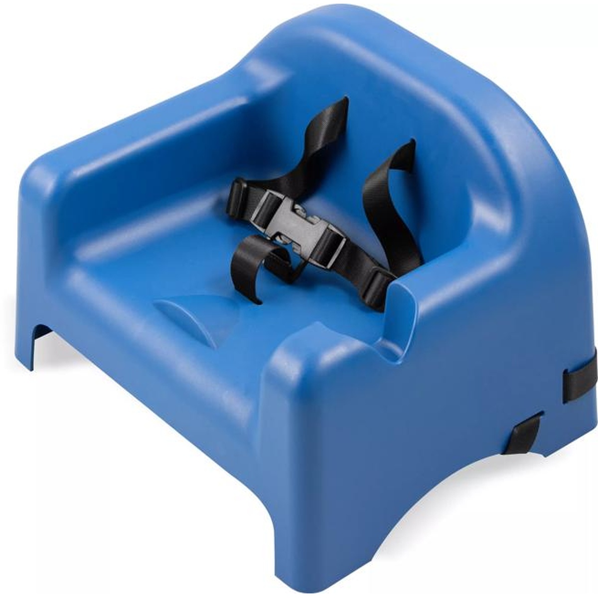 Carlisle blue booster seat showing ASTM certified safety harness straps