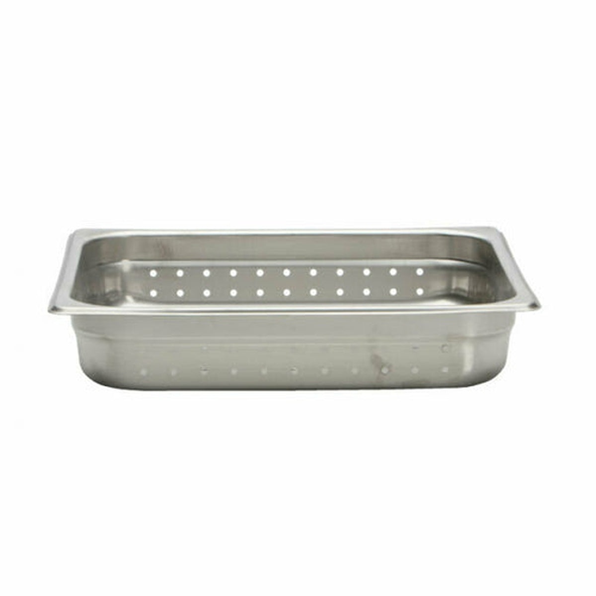 Libertyware 9122P perforated half-size stainless steel steam table insert pan with visible drainage holes on the bottom