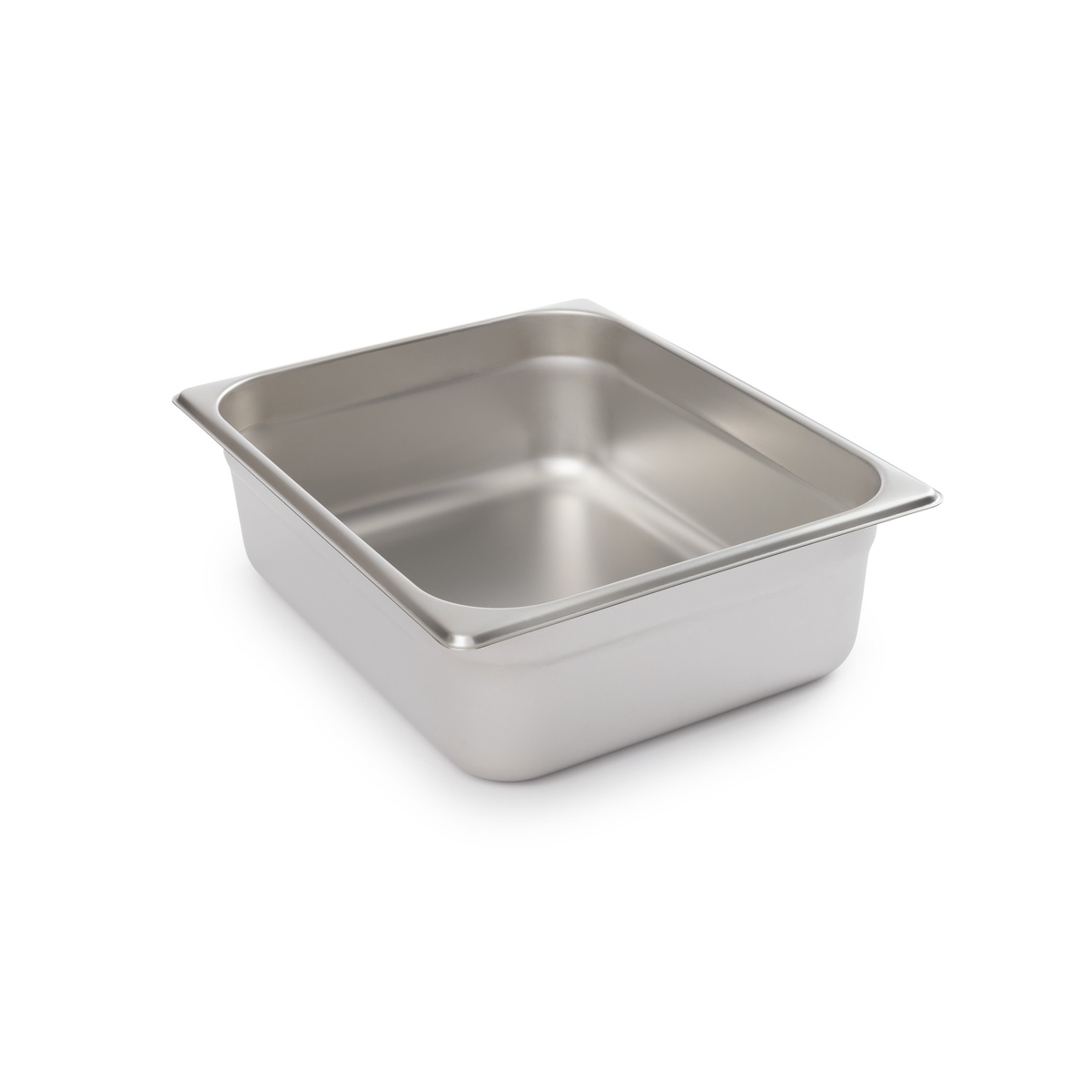 Libertyware 9124 half-size stainless steel food pan angled view showing 4-inch depth and rolled rim