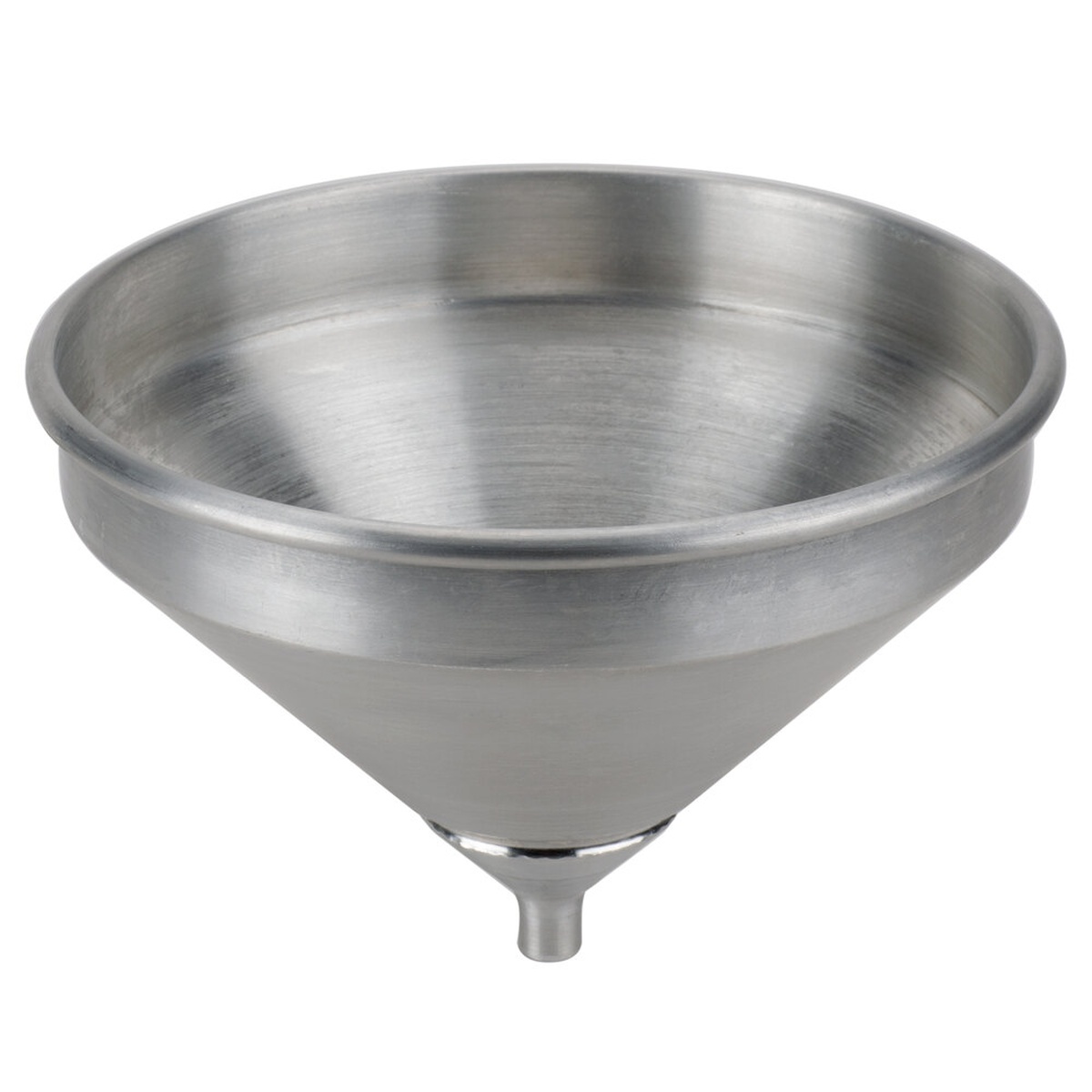 American Metalcraft 913 2-quart aluminum funnel, angled side view showing narrow spout and wide cone body