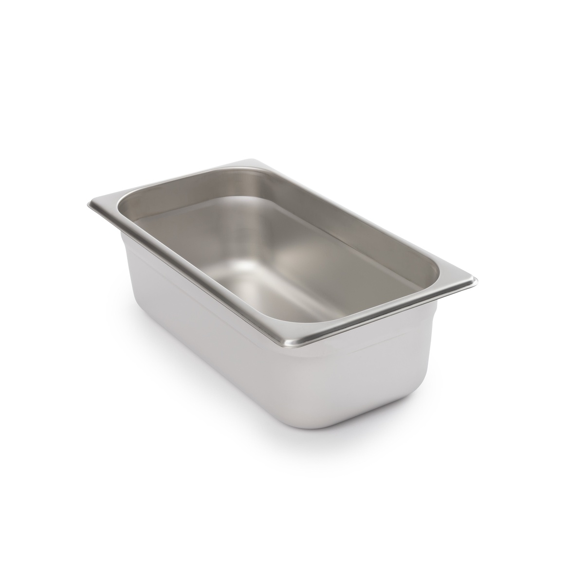 Libertyware 9134 third-size stainless steel food pan shown at an angle highlighting depth and rolled rim
