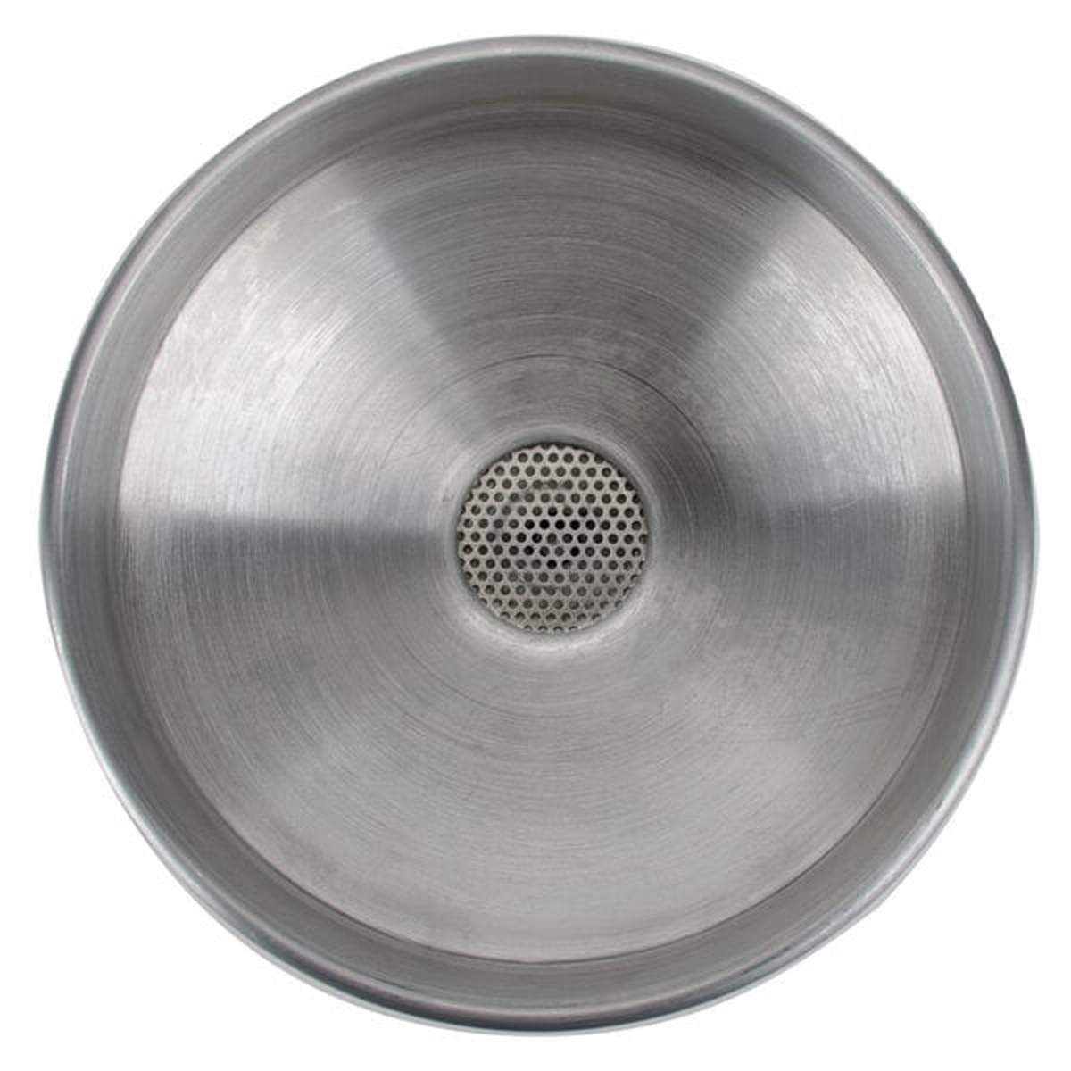 Top-down interior view of the American Metalcraft 913ST funnel showing the built-in perforated strainer at center