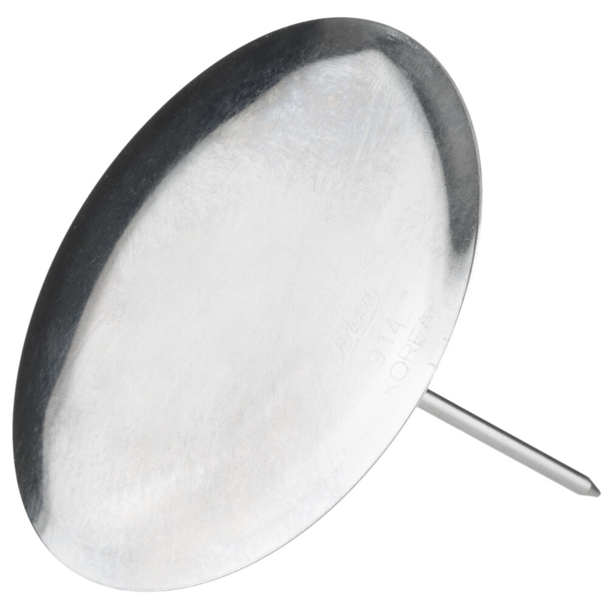 Ateco 914 flat stainless steel flower nail showing large round disc head and narrow pointed stem