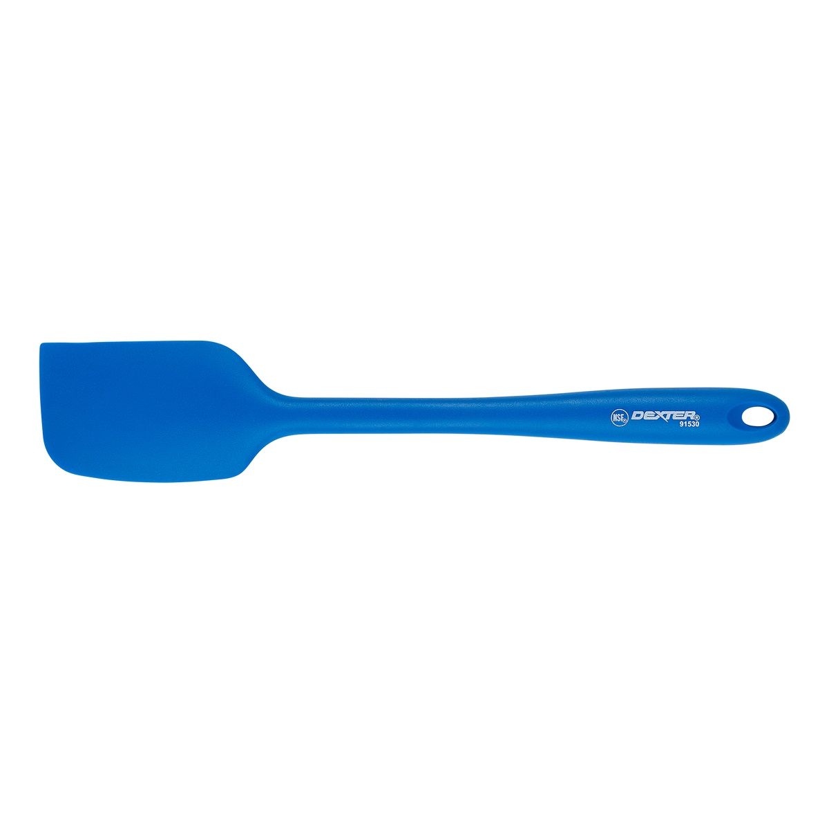Dexter Russell 91530 COOL BLUE 11-inch blue silicone spatula full view showing NSF mark and handle hang hole
