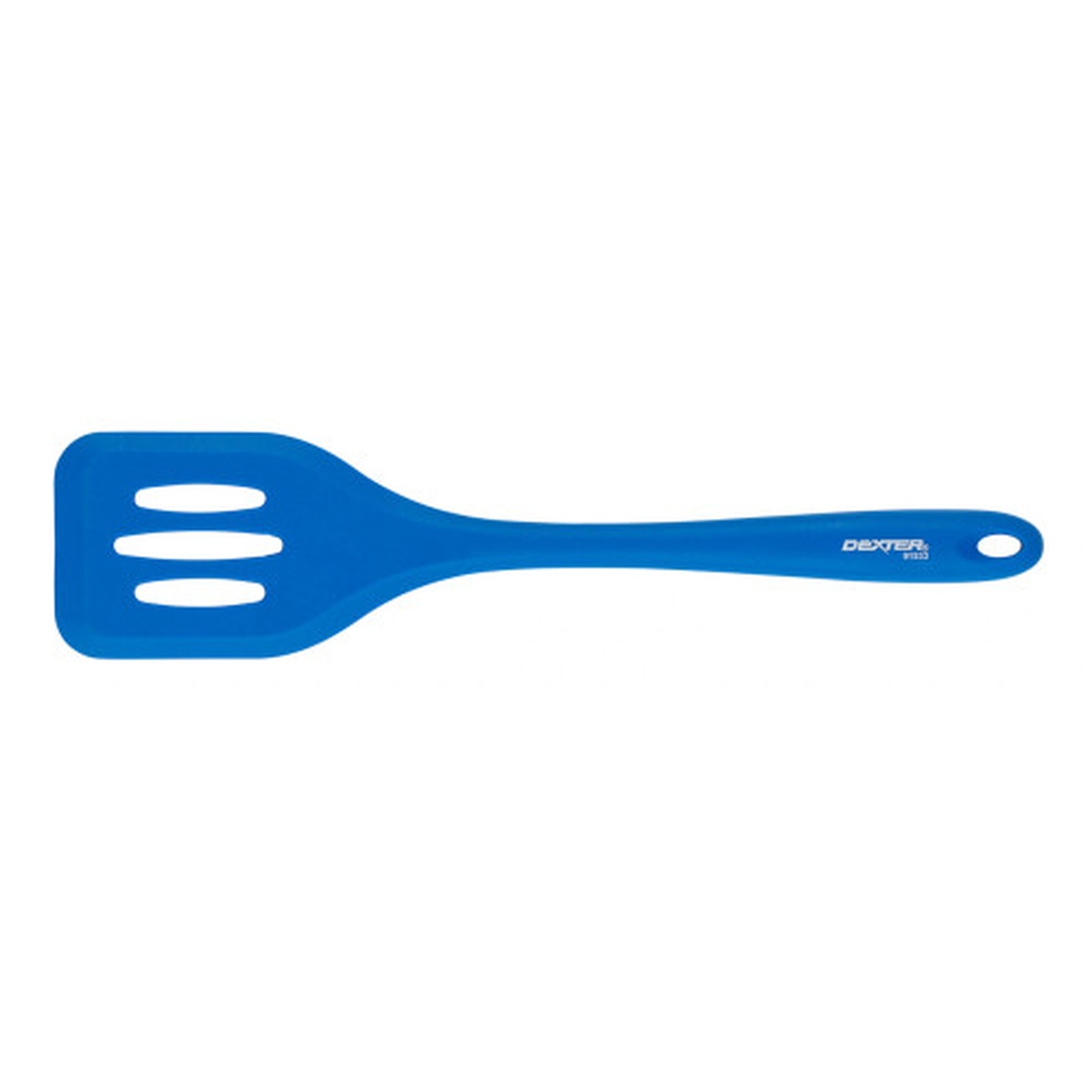 Dexter Russell Cool Blue 11.5-inch silicone slotted turner with blue handle and slotted blade