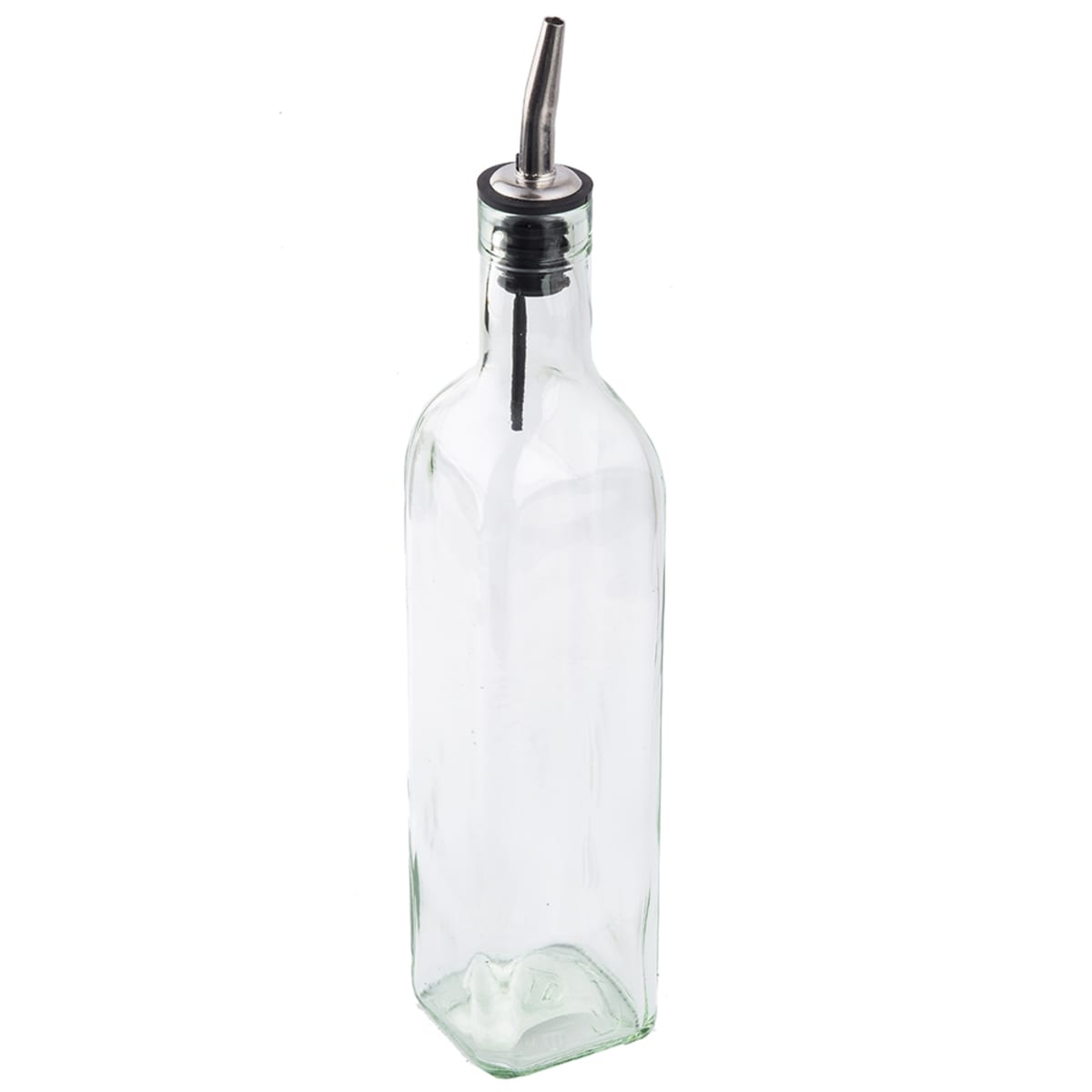 Tablecraft 916 16 oz square green-tinted glass olive oil cruet with stainless steel pourer