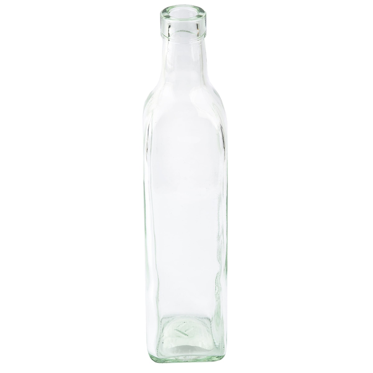 Tablecraft 916 square green-tinted glass olive oil bottle shown without pourer