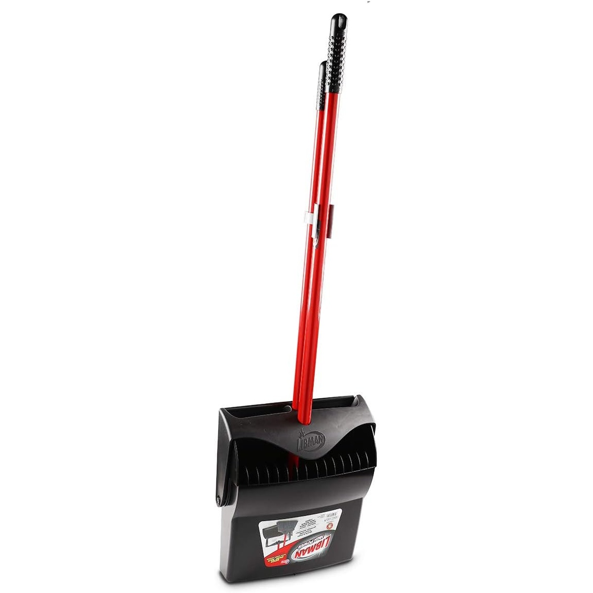Libman 919 Open Dustpan with Lobby Broom in closed upright storage position