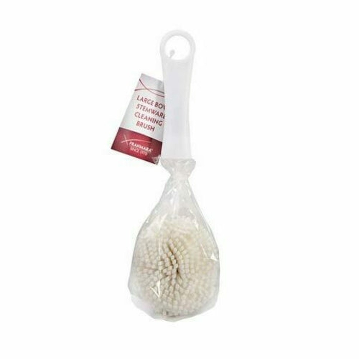 Franmara 9192-PC white foam goblet washing brush in premium carded packaging with hang tag