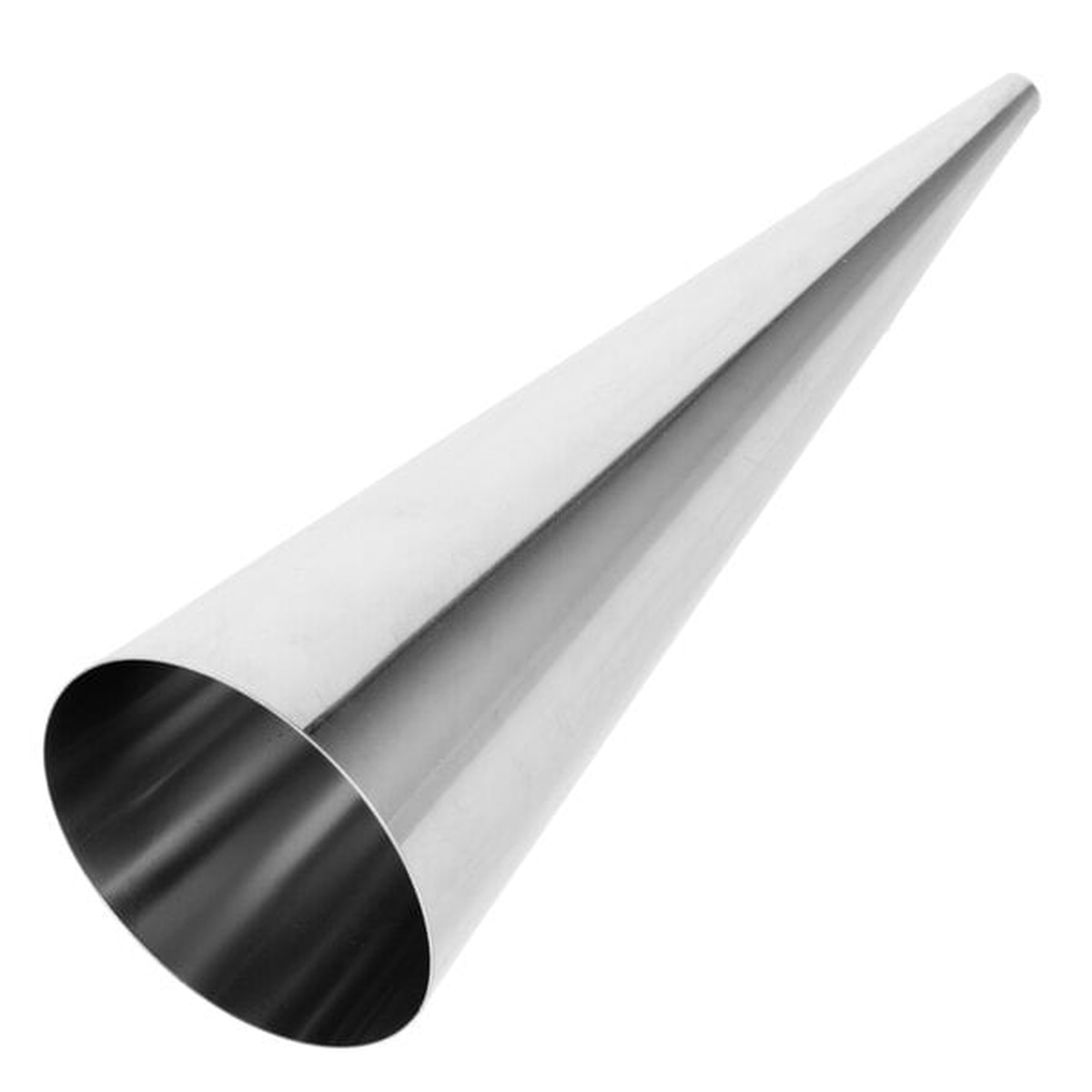 Ateco 928 stainless steel cream horn mold viewed from the open wide end showing interior finish