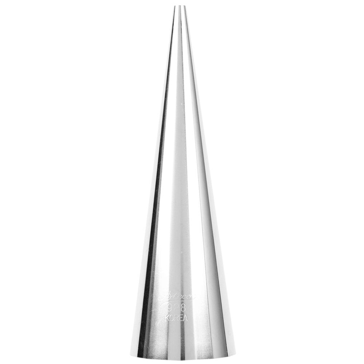 Ateco 928 cream horn mold standing upright showing model number and Korea origin engraving on the surface