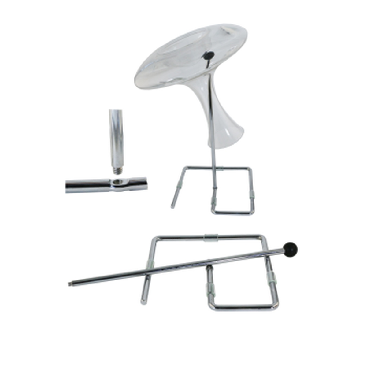 Franmara 9305-C nickel plated decanter drying stem shown assembled with decanter and separated into two pieces