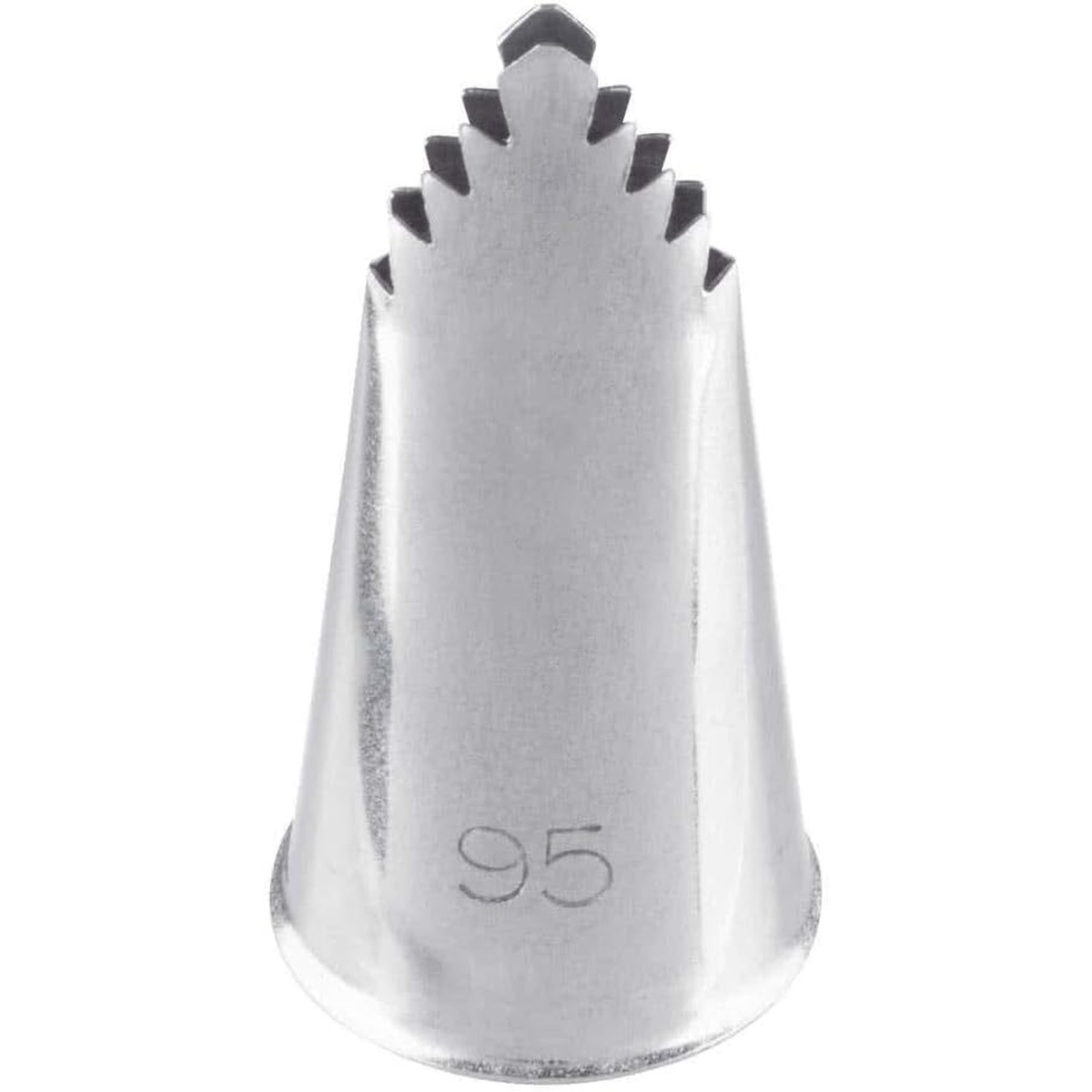 Ateco #95 French Leaf Ruffle Pastry Tip front view showing serrated leaf opening