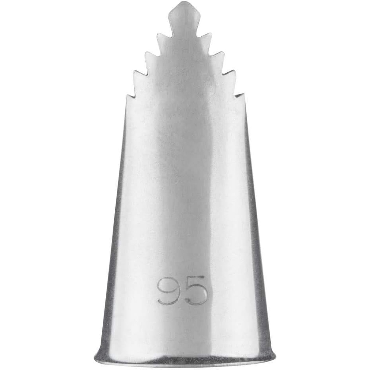 Ateco #95 pastry tip side profile showing stepped ruffle teeth and conical body