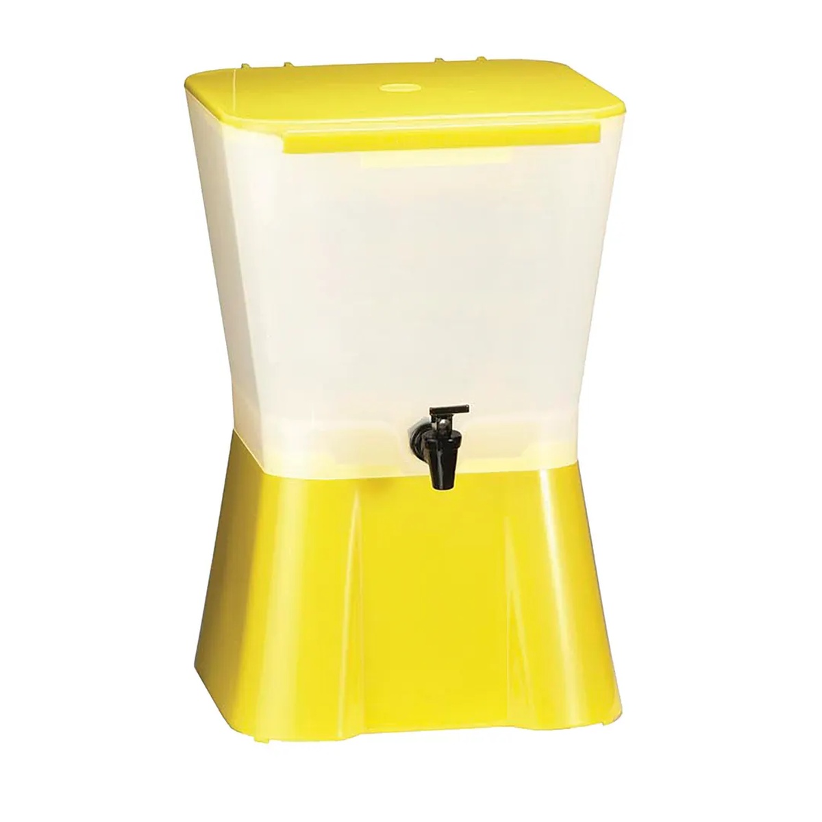 TableCraft 955B yellow plastic replacement base shown assembled with a beverage dispenser container and black spigot
