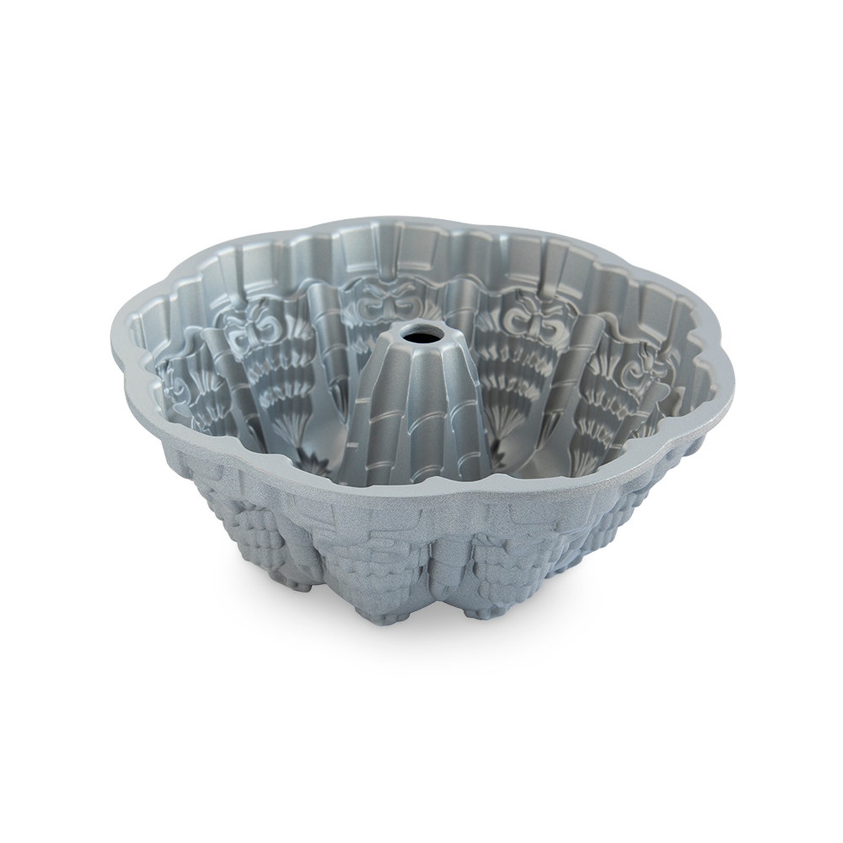 Nordic Ware Very Merry Bundt Pan interior view showing premium nonstick coating and intricate holiday pattern on the inside surface