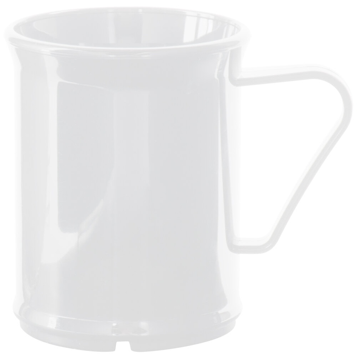 Cambro 96CW148 Camwear 9.6 oz white polycarbonate mug with handle on white background