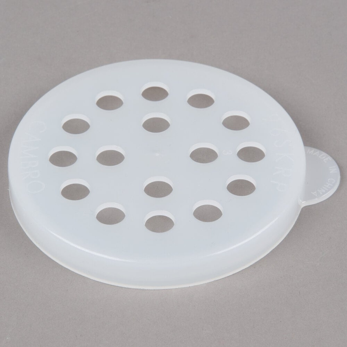 Cambro 96SKRLP148 white polycarbonate shaker lid with large round dispensing holes
