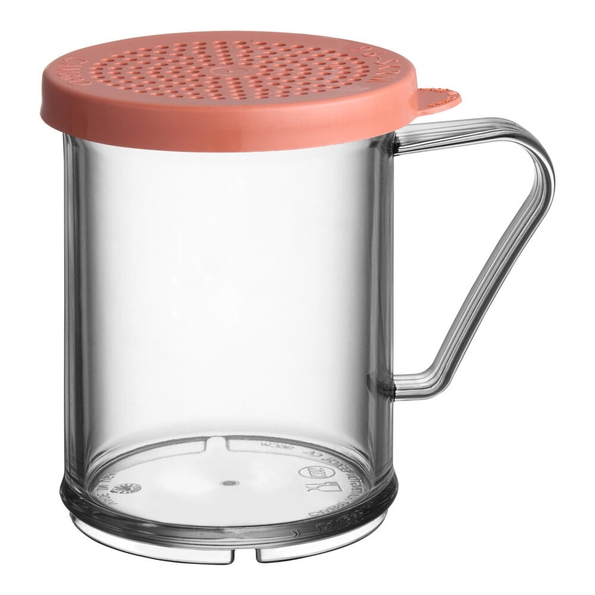 Cambro 96SKRM135 clear polycarbonate shaker with rose medium-ground lid and side handle