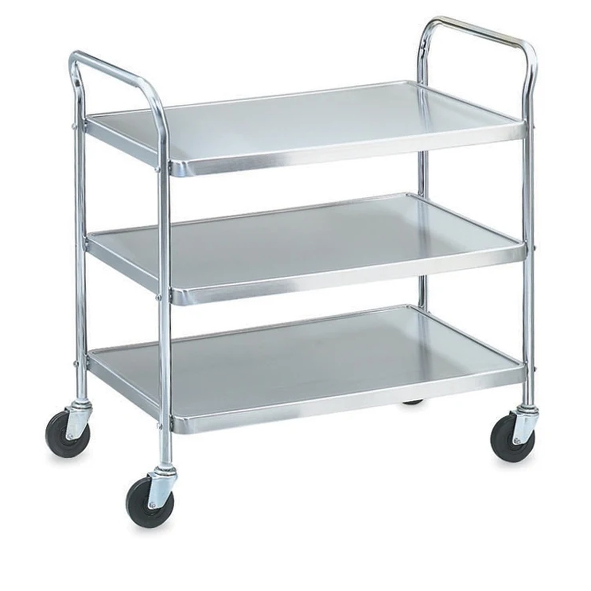 Vollrath 97105 three-shelf stainless steel utility cart with chrome frame and four swivel casters