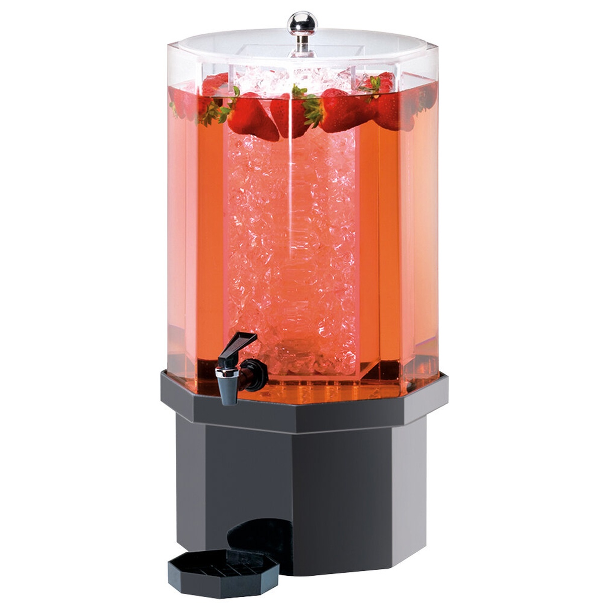 Cal-Mil 972-2-17 classic octagonal acrylic beverage dispenser with granite charcoal base, ice chamber, spigot, and drip tray