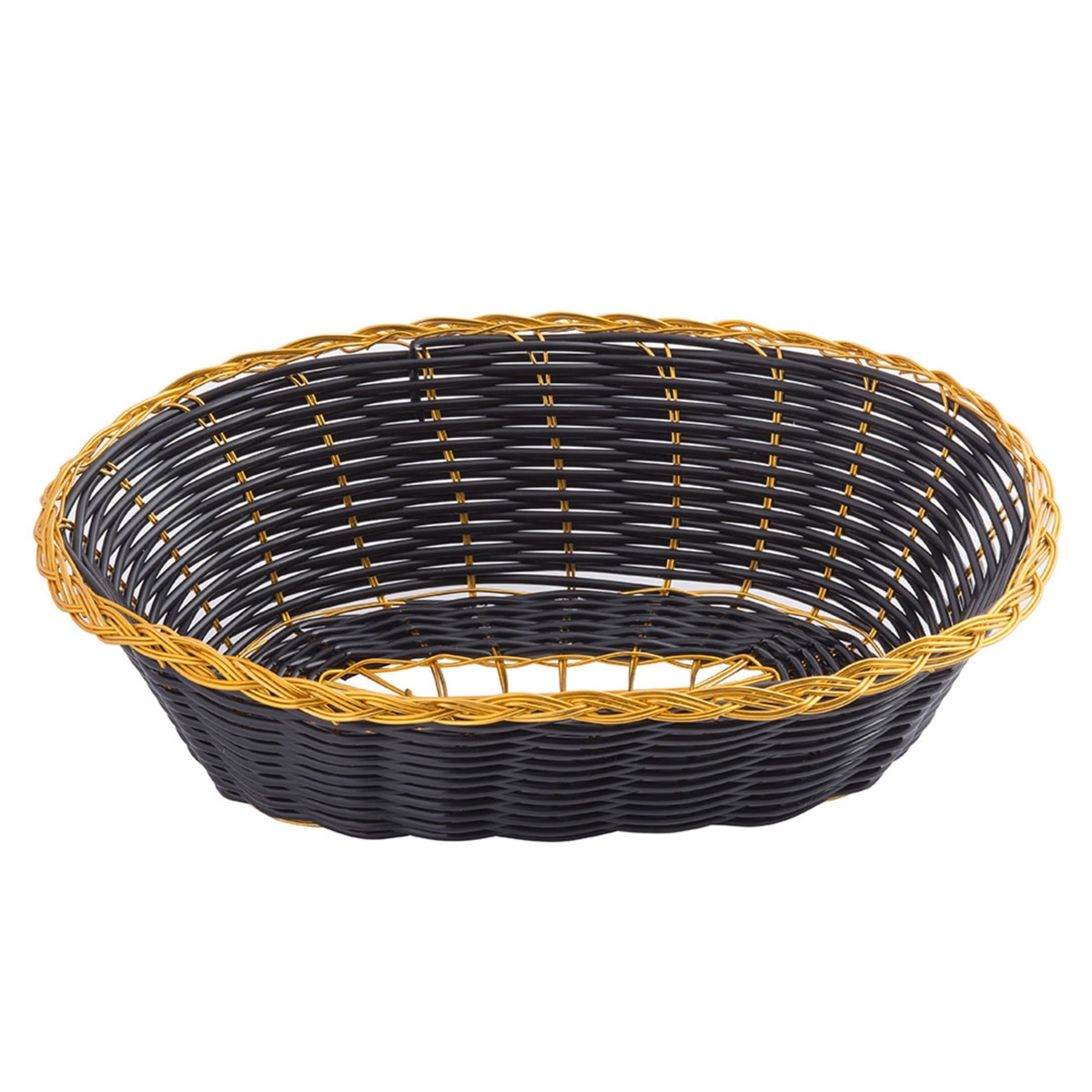 TableCraft 975B oval basket interior view from above showing open weave bottom and braided gold border
