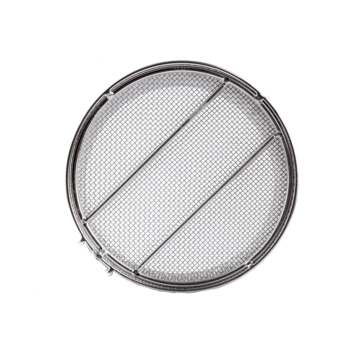 Top-down view of Tablecraft 986 pasta basket showing fine stainless steel mesh base construction