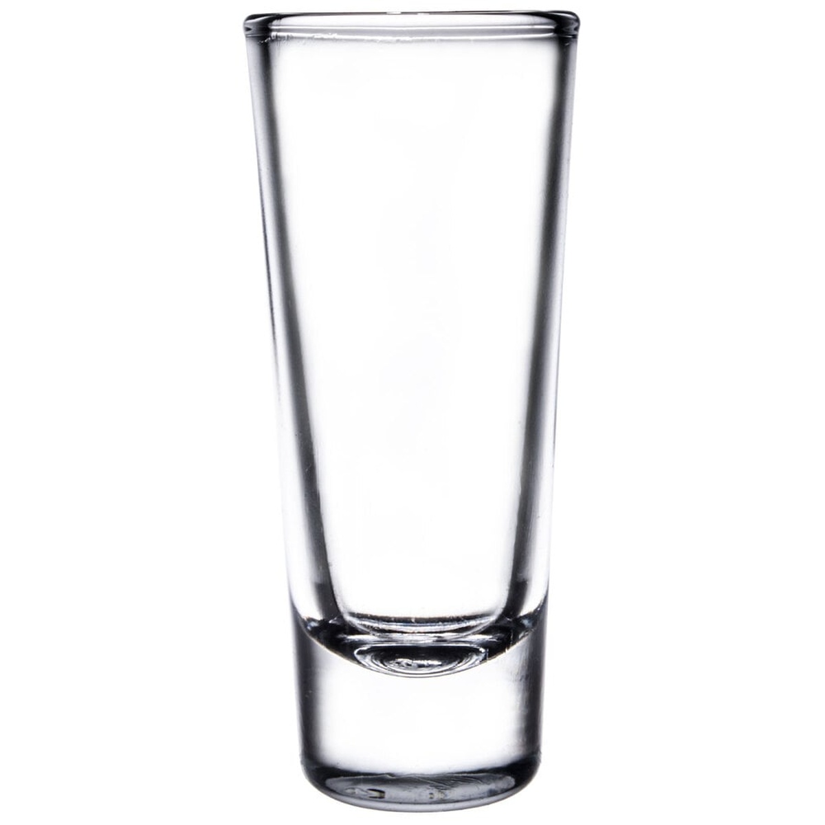 Libbey 9862324 1.5 oz. clear tequila shooter glass with tall slender profile and thick sham base