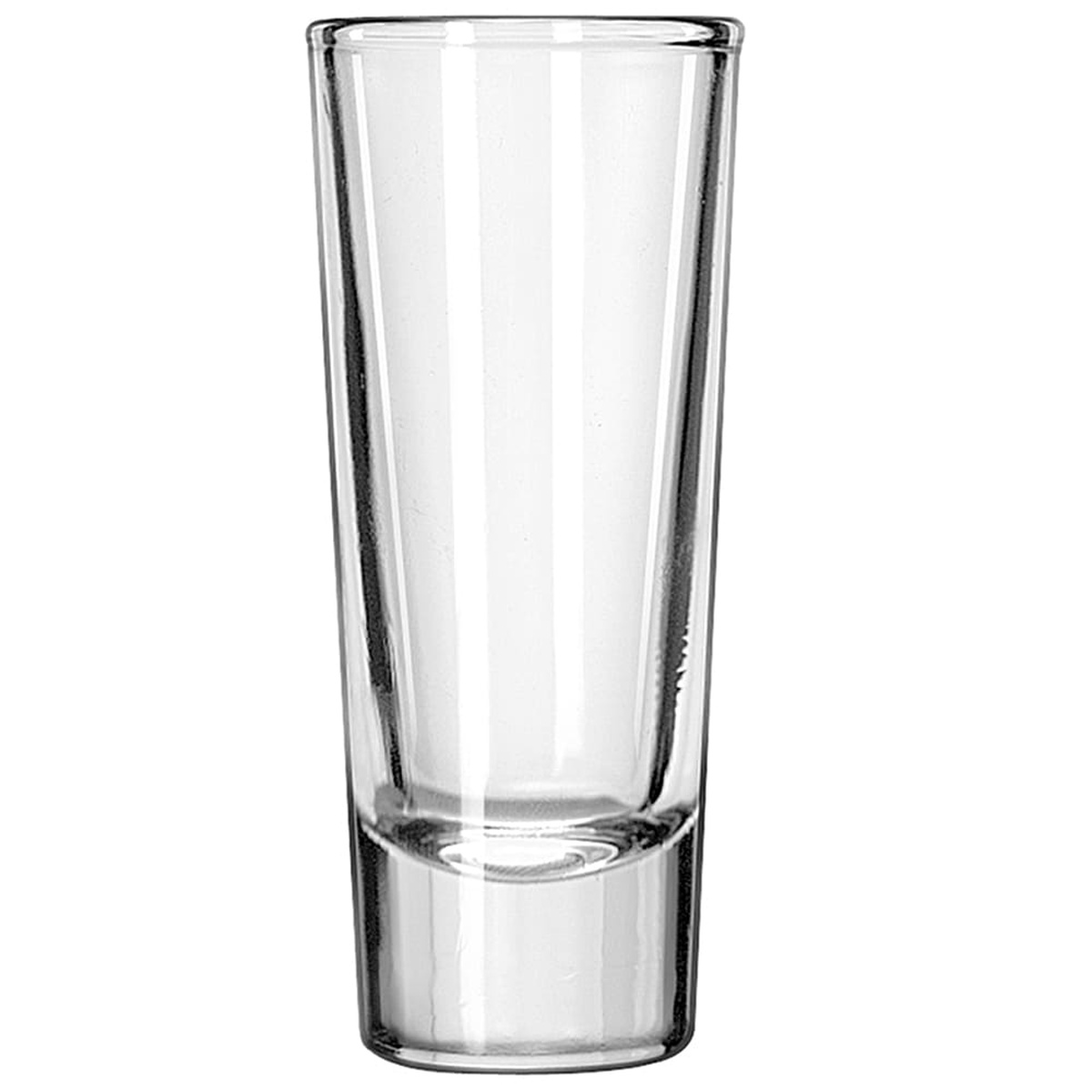 Libbey 9862324 1.5 oz clear tequila shooter shot glass with tall slender design and thick sham base