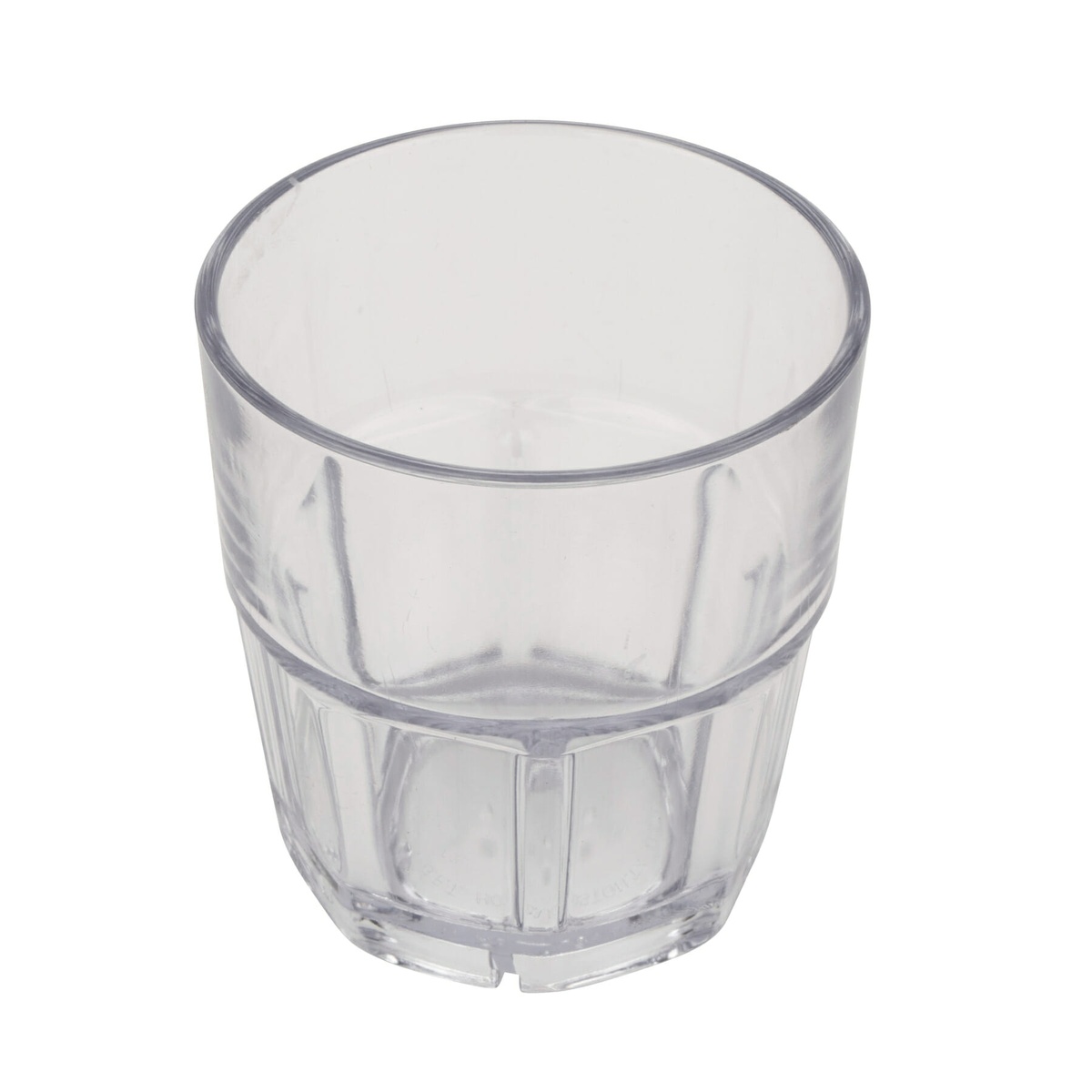 GET Enterprises 9907-1-CL clear rocks tumbler viewed from above at an angle, showing open rim and faceted body