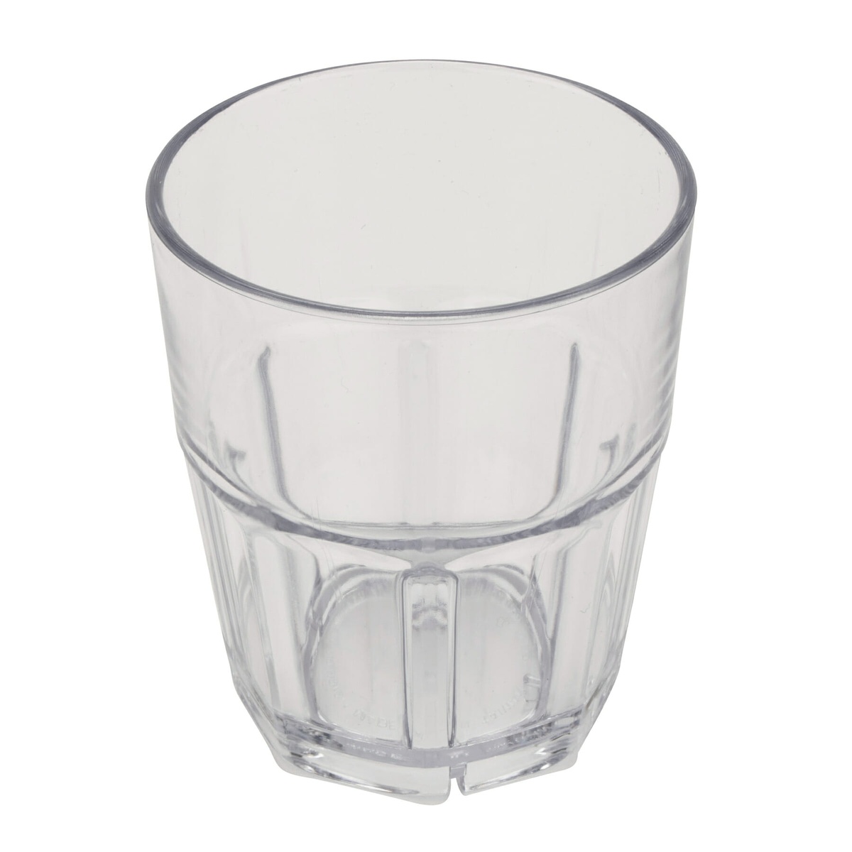 G.E.T. Enterprises Bahama clear tumbler, angled overhead view showing wide opening and ribbed body