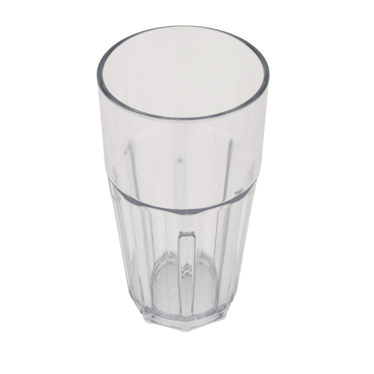 G.E.T. Enterprises 9916-1-CL clear SAN plastic 16 oz Bahama tumbler, angled side view showing paneled exterior and stacking lug
