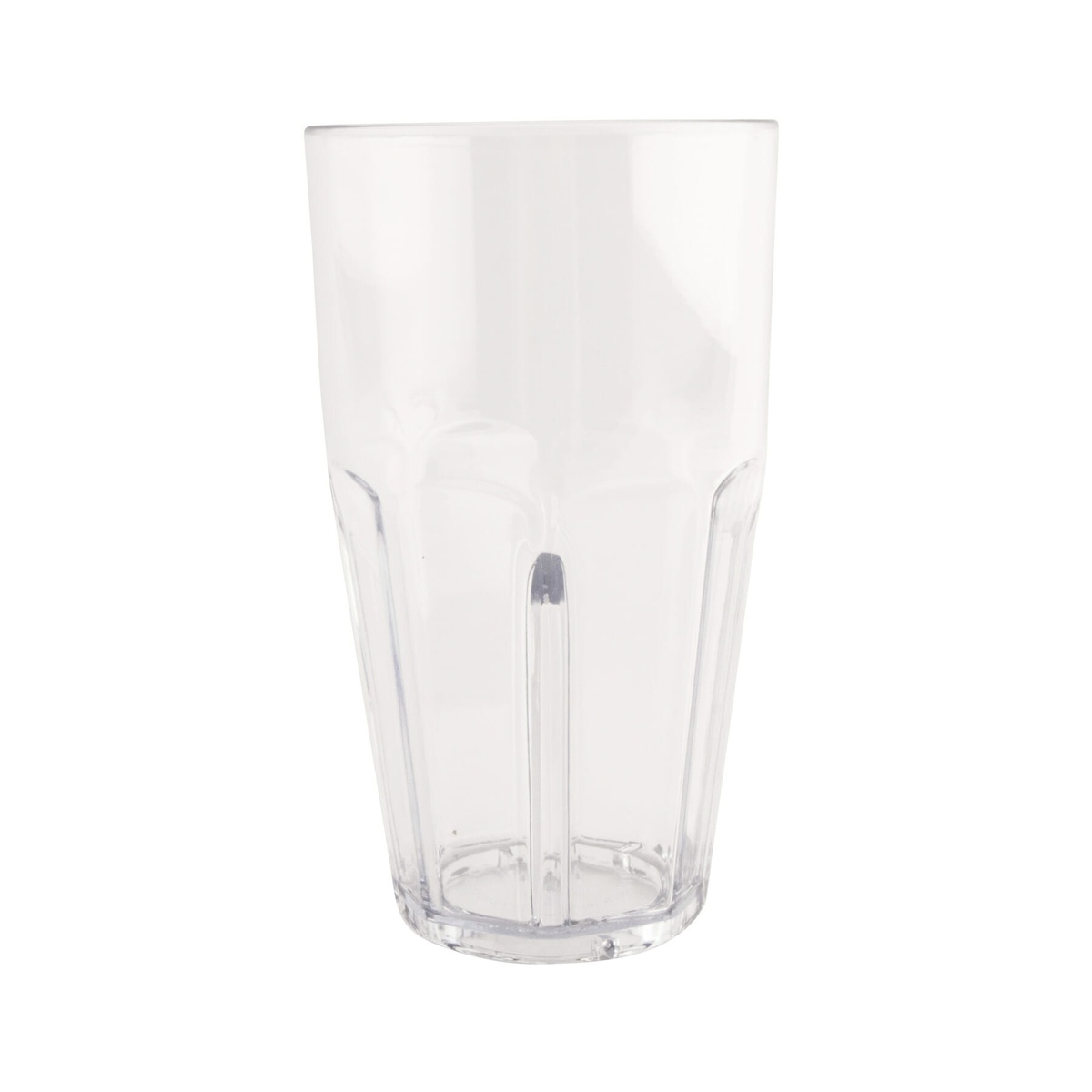 GET Enterprises 9932-1-CL clear 32 oz. SAN plastic tumbler, front view showing faceted paneled body